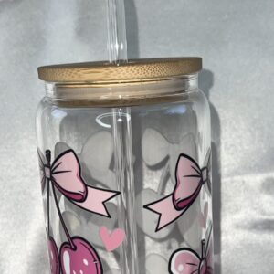 CHERRY WITH BOW,CLEAR GLASS CAN.