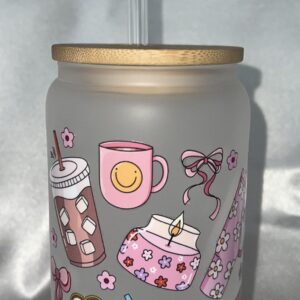 FLOWER,COFFE AND BOW,FROSTED GLASS CAN.